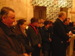 Altbrgermeister Harald Lowatschek, Sabine Krist, Brigitte Petry, Altpfarrer Klaus Heine (vlnr)  Kunst im Karner - St. Othmar