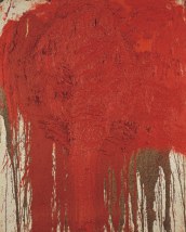 Hermann Nitsch, Kleines Schüttbild, rot, 1995 / 100 x 80 cm / Öl und Blut auf weißgrundierter Jute / © VBK, Wien, 2010 / Fotonachweis: © Essl Museum Klosterneuburg / Wien