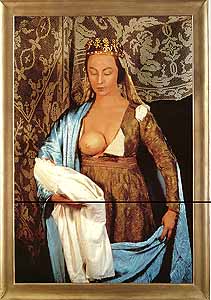 Die Fotografin Cindy Sherman widmet sich in der fotografische Bearbeitung der Madonna von Melun von Jean Fouquet 1452 diesem Thema. Aus der Sherman- Serie history portraits untitled #216. Sherman ist ihre eigene Darstellerin und schlpft in die Rolle der Madonna, die nur noch vom Namen und von einigen symbolischen Zitaten her hnlichkeit zur Madonna von Fouquet hat @ Cindy Sherman